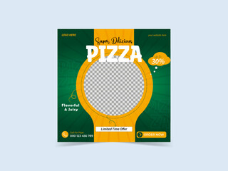 Delicious pizza and food menu social media post banner or editable square food banner design template