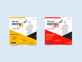 We are hiring job vacancy social media post template. Hiring square social media web banner design. Poster for we are hiring. employees needed. Social media template job vacancy recruitment.