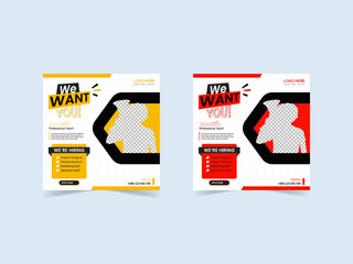 hiring job vacancy social media post or square web banner template vector design template