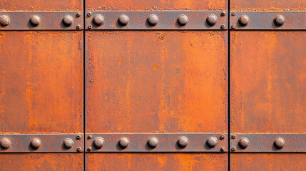 Fototapeta premium Rusty metal panels with rivets create vintage industrial look