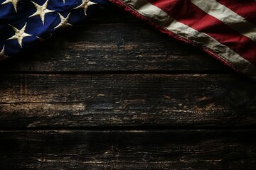 Fototapeta premium A flag with stars and stripes is shown on a black background , copy space for text,