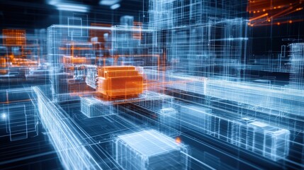 Fototapeta premium Futuristic Digital Cityscape with Glowing Lines and 3D Structures