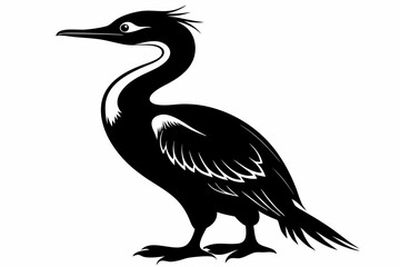 cormorant line art silhouette vector illustration