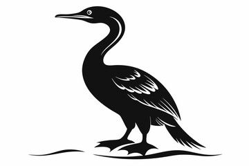 cormorant line art silhouette vector illustration