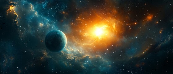 A planet is in the foreground of a picture of a starry sky