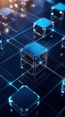 Fototapeta premium Futuristic Digital Network with Abstract Glowing Data Blocks