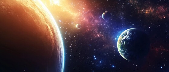 Obraz premium A colorful image of the solar system with the sun in the center