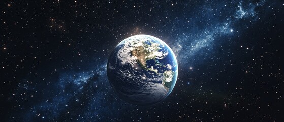 A large planet is floating in space with a milky way background