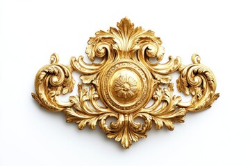 Gold ornate wall decor, isolated, white background, design element