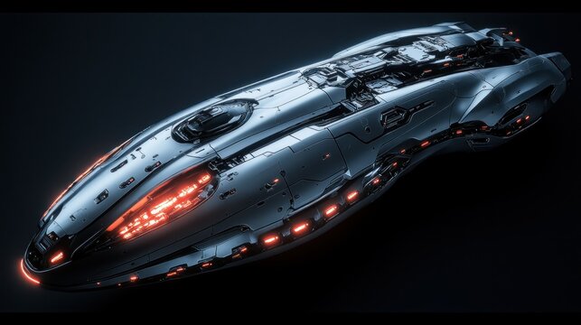 Futuristic spacecraft with glowing red accents