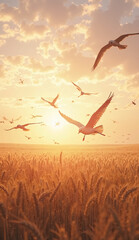 A flock of birds flying 