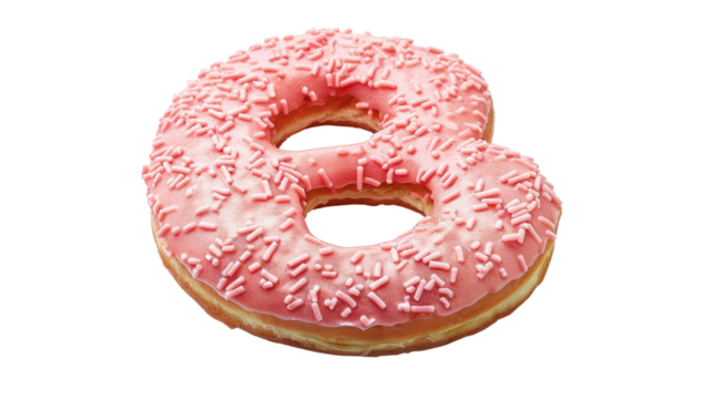 Delicious pink donut shaped like number eight on transparent background - Powered by Adobe