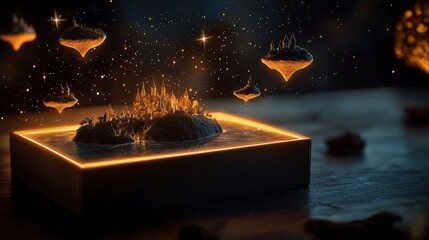 Magical floating islands showcase fantasy landscape 3d art mysterious environment dramatic viewpoint enchantment