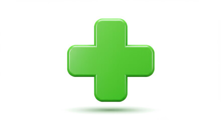 Fototapeta premium 3D icon of a green medical cross with rounded edges and a subtle shadow