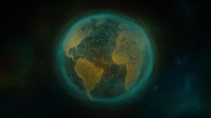 Fototapeta premium Global Connection: A stylized view of the world, interconnected by a network of lines. Representing the complexities of technology and communication that links the globe.