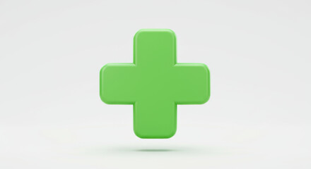 Fototapeta premium 3D icon of a green medical cross with rounded edges and a subtle shadow