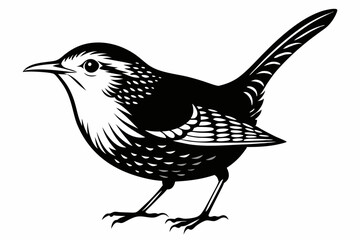 wren bird line art silhouette vector illustration