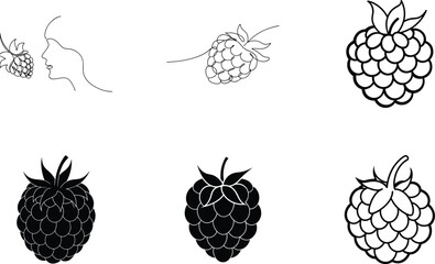Raspberry Icons Line Art, Silhouette, and Woman Enjoying