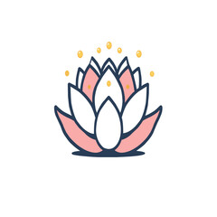 lotus Pink and White Lotus Flower Vector: Elegant Symbol of Purity with Decorative Yellow Accents
