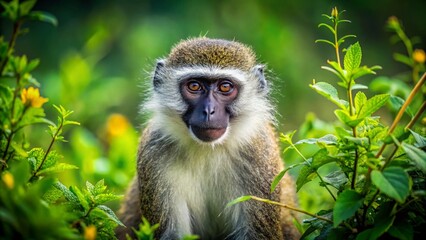 Fototapeta premium Vervet Monkey in Ziwa Rhino Sanctuary, Uganda - African Wildlife Landscape