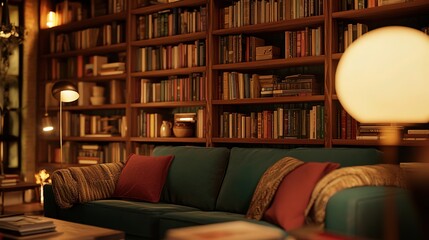 Old Bookshelves in a Cozy Space, Evoking Timeless Knowledge and Comfort
