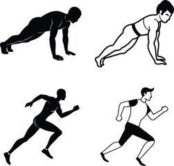 Fitness, Exercise, Workout, Running, Plank, Strength, Training, Sport, Silhouette, Icons