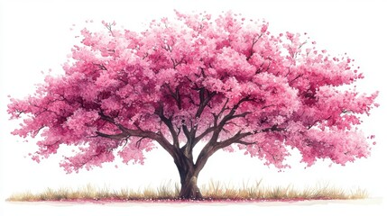 Fototapeta premium Hand-Drawn Watercolor Illustration of a Pink Cherry Blossom Tree in Full Bloom