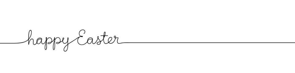 Happy Easter inscription continuous one line drawing with word. Minimalistic drawing of phrase illustration.