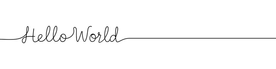 Hello World inscription continuous one line drawing with word. Minimalistic drawing of phrase illustration.