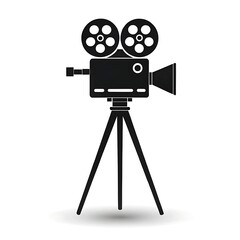 Obraz premium A Vintage Movie Camera Poised For Action, Ready To Capture Timeless Stories In Classic Black And White Silhouette