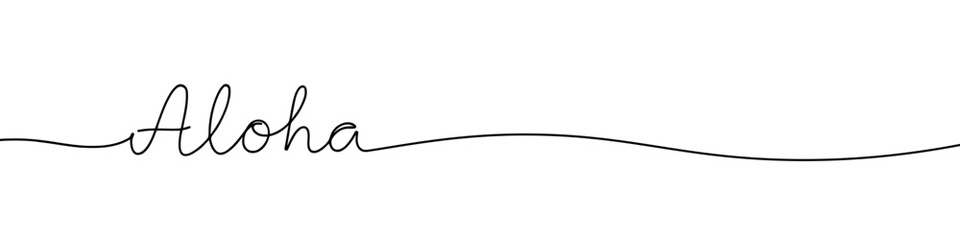 Aloha greeting inscription continuous one line drawing with word. Minimalistic drawing of phrase illustration. © drawing lines