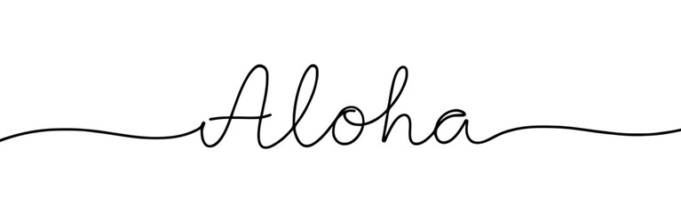 Aloha greeting inscription continuous one line drawing with word. Minimalistic drawing of phrase illustration. © drawing lines