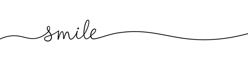 Smile inscription continuous one line drawing with word. Minimalistic drawing of phrase illustration.