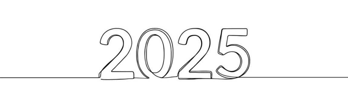 2025 year inscription continuous one line drawing with word. Minimalistic drawing of phrase illustration.