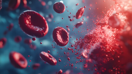 Microscopic View of Red Blood Cells in Motion, Cellular Biology, Bloodstream Dynamics