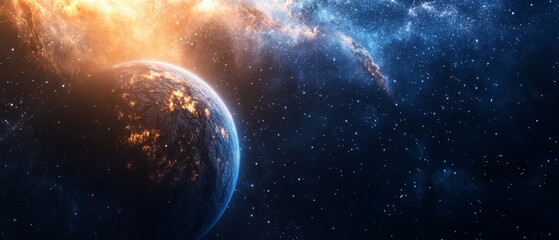 Obraz premium A planet is surrounded by a blue sky with stars