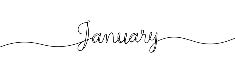 January month continuous one line drawing with word. Minimalistic drawing of phrase illustration.