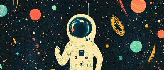 Fototapeta premium A colorful painting of an astronaut in space