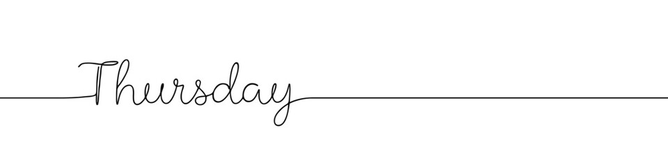 Thursday inscription continuous one line drawing with word. Minimalistic drawing of phrase illustration.