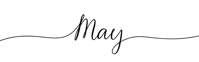 May month continuous one line drawing with word. Minimalistic drawing of phrase illustration.