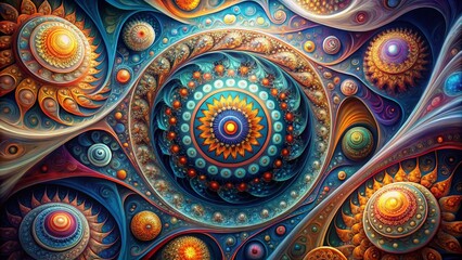 Vibrant Abstract Circular Painting: Surreal Colorful Art