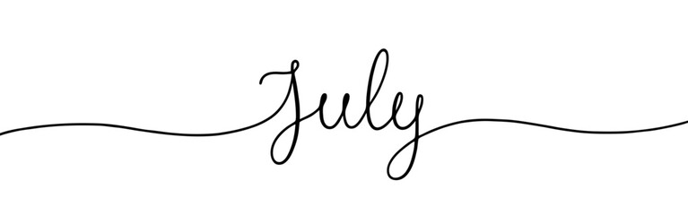 July month continuous one line drawing with word. Minimalistic drawing of phrase illustration.