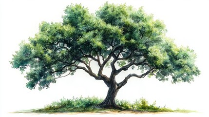 Watercolor Hand-Drawn Elm Tree Illustration Capturing Nature's Green Serenity