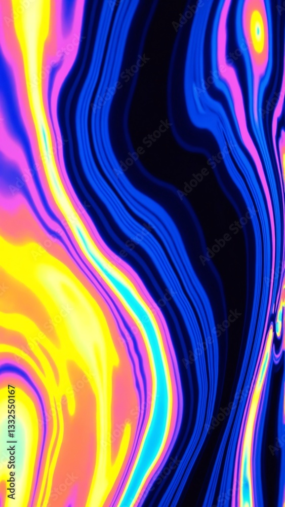 Poster swirling vibrant patterns with blue, pink, and yellow light creating a 3d abstract background for ar
