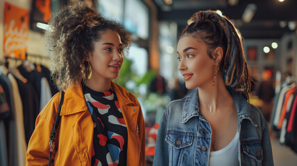 Fototapeta premium Two women are standing in a store