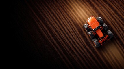 Naklejka premium Aerial View of Agricultural Tractor Tilling Brown Soil Fields