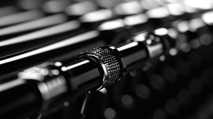 A row of wine bottles, softly lit, showcasing elegance and craftsmanship in a timeless display.
