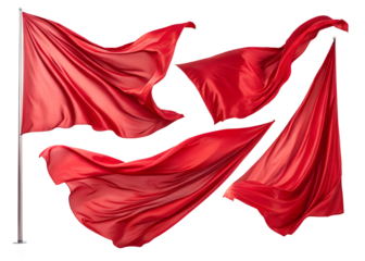 four red fabric pieces flowing in the wind, elegant isolated on a white background png