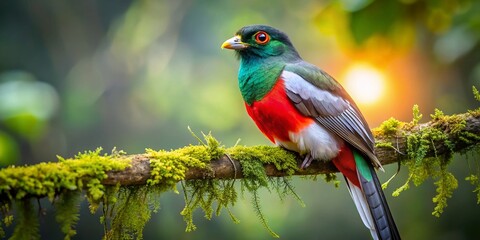 Obraz premium Vibrant Amazonian Trogon Bird on Rainforest Branch - Stock Photo