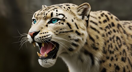 Obraz premium Magnificent Snow Leopard Portrait Stunning Azure Eyes Wild Cat Majestic Creature